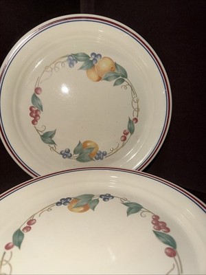 Corelle ABUNDANCE Set of 2 DINNER PLATES  10.25'' Fruit & Stripes