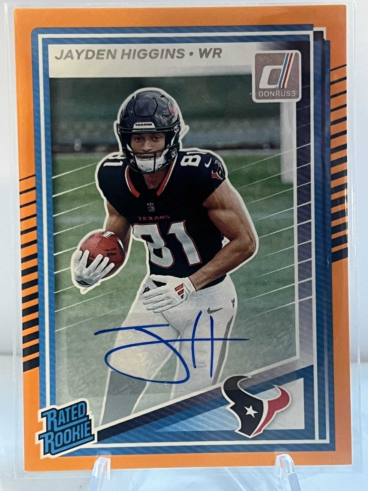 Jayden Higgins RC 2025 Panini Donruss Orange Rated Rookie Auto - Texans