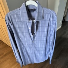 Tommy Hilfiger All-Season Stretch Slim Fit Blue Check Dress Shirt M 15 1/2 34/35