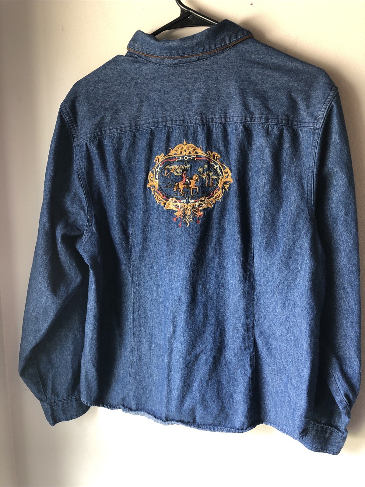 Vintage White Stag Denim Horse Equestrian zip Up Shirt Jacket / Women’s XL