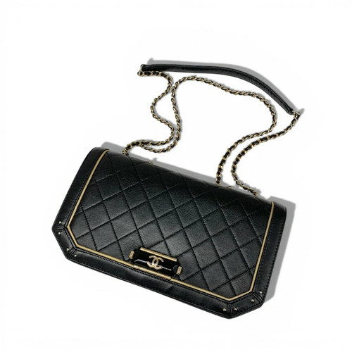 CHANEL Bag Shoulder Bag Black Gold Matelass Single Flap Coco Mark Chain from Jap