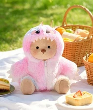 Handmade 12inch Fully Jointed Pink Rainbow Dinosaur Teddy Bear