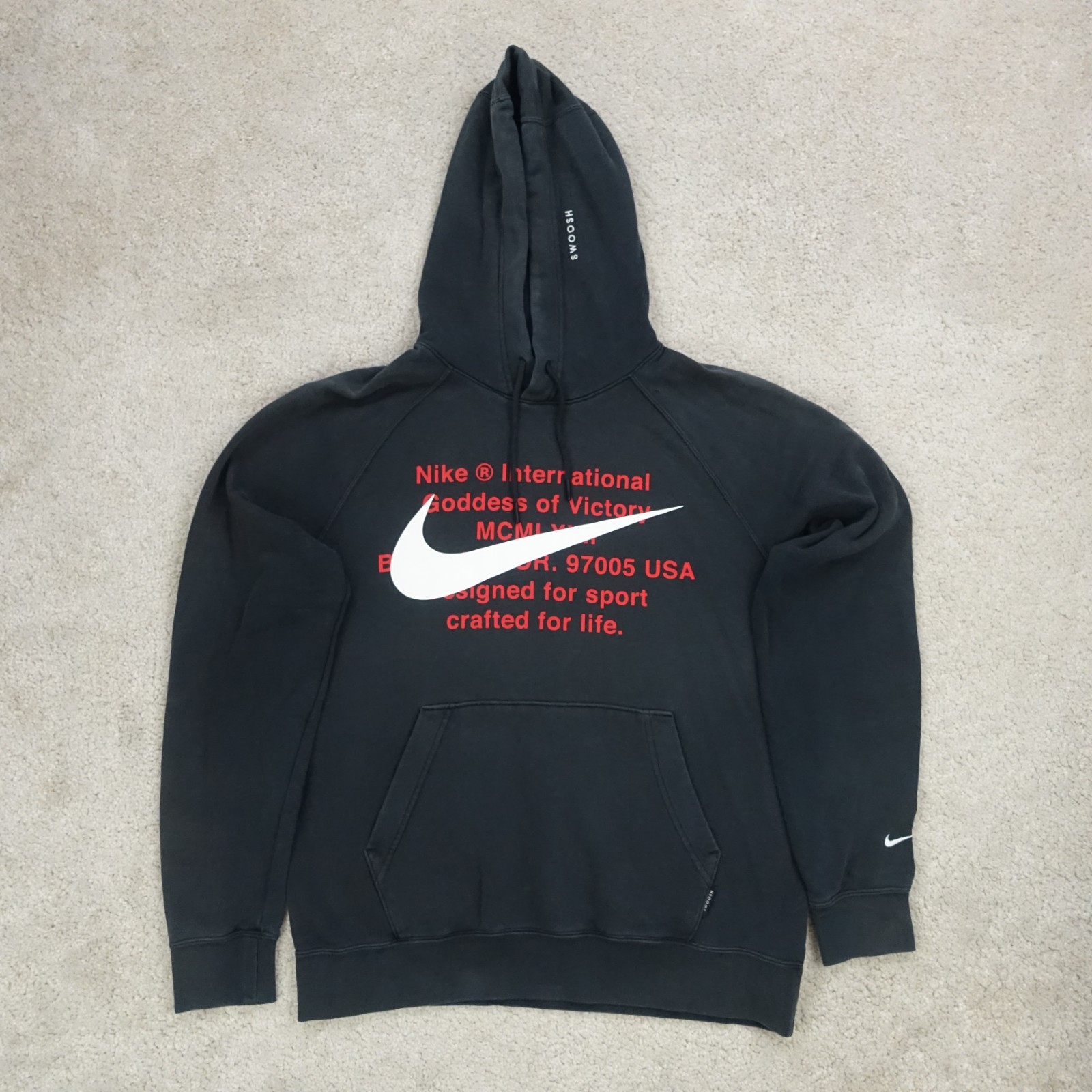 Nike Hoodie Mens Medium Black Goddess Victory Swoosh Y2K Streetwear Spellout Top