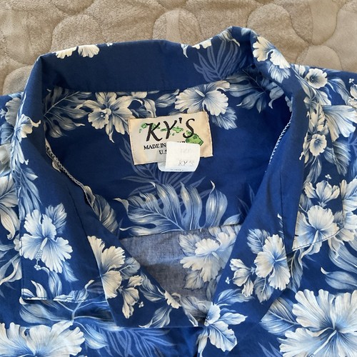 KY'S Mens Hawaiian Shirt 3XL Tropical Floral Lei Tiki Made in Hawaii XXXL- Blue - Picture 3 of 13