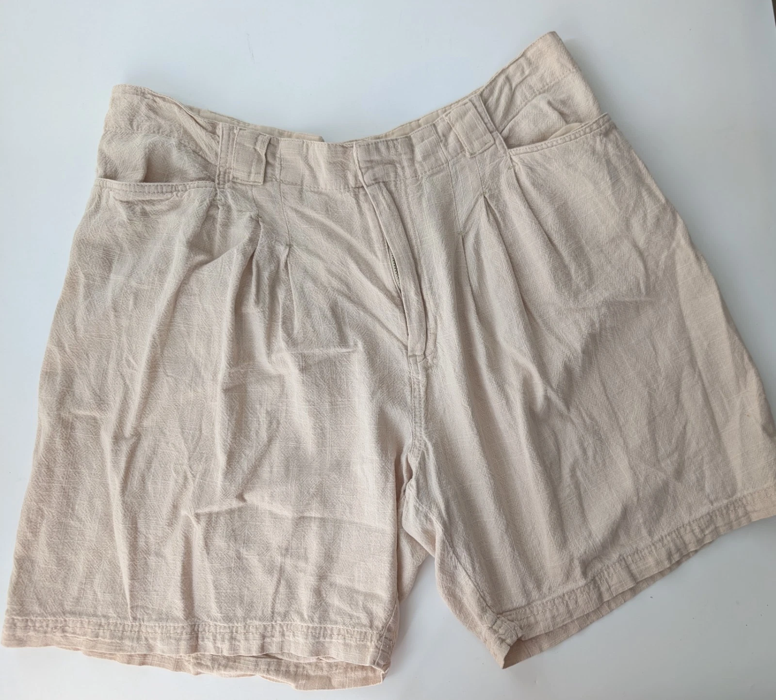 Free People Women’s Beige Pleated Shorts Size 12 UK16 Linen Blend Casual
