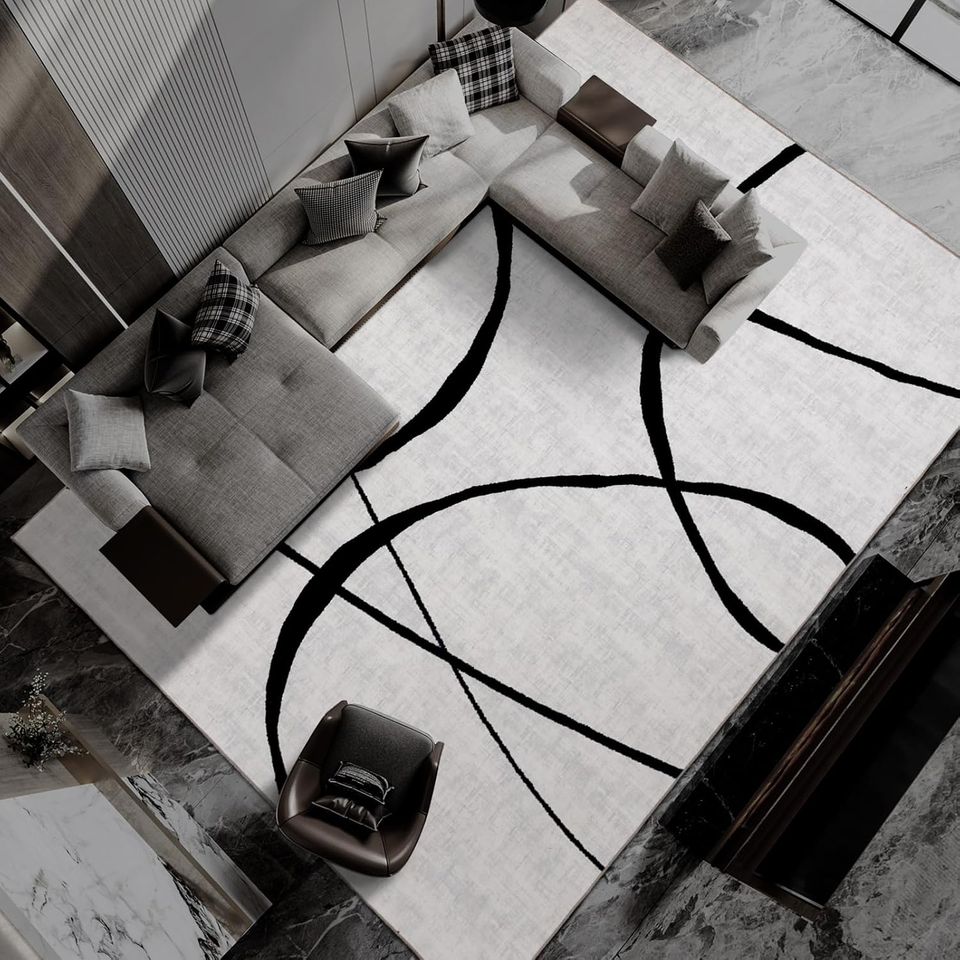 8X10 Washable Modern Abstract Black White Area Rug 711181894127| eBay