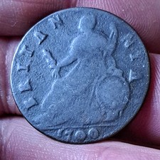 William III  1700 small date Halfpenny.  unbarred A in Britannia. Copper