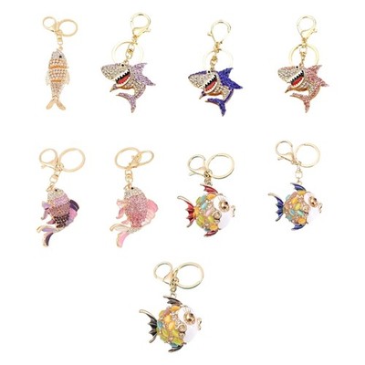 Chic Marine Creature Keychain Shark Fish Designs Crystal Embellished Gift