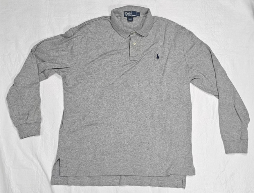Vintage Polo Ralph Lauren Long Sleeve Polo Shirt Grey Cotton Men's Size L