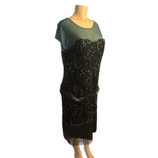 NWT Women XL 14 Unique Vintage Green Velvet Star Flapper Dress Costume 1920s