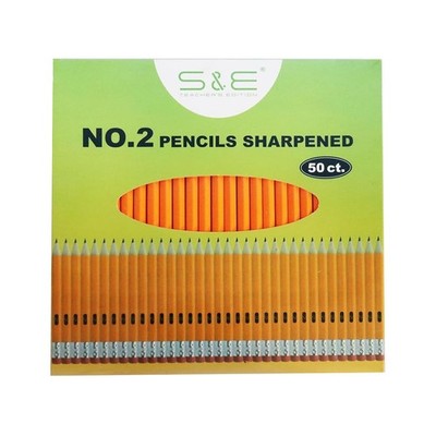 50 Pcs Wooden Pencils With Eraser Tops Pre Sharpened 2 HB Drawing Sketching