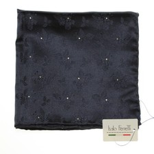 Italo Ferretti NWT Single Face Pocket Square in Navy w/ 24 KT Gold Wool/Silk