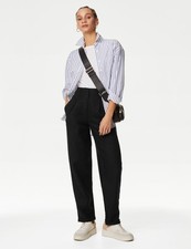 Marks & Spencer Womens Black Linen Cargo Women Trousers - M&S