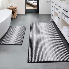Bathroom Rugs and Mats Sets, 2 Piece Thick Absorbent Chenille Bath Mat Rug Set N
