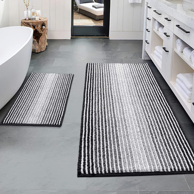 Bathroom Rugs and Mats Sets, 2 Piece Thick Absorbent Chenille Bath Mat Rug Set N