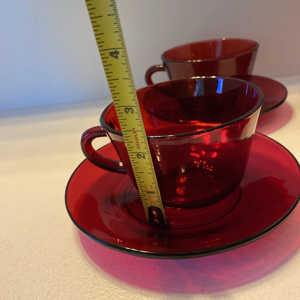 Vintage ANCHOR HOCKING Depression Glass ROYAL RUBY Red 4 Sets Saucers Cups - Image 4 of 4
