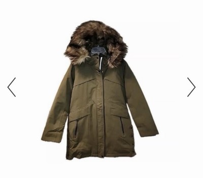 Martha Women's Olive  Insulated Hooded Parka Jacket Faux Fur Trim, Extra Small