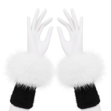 Faux Fur Short Wrist Cuffs Winter Fluffy Furry Wristbands Arm Warmer Whiteblack