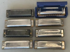 Large Harmonica Lot of 8 Harmonicas, HOHNER & others also.