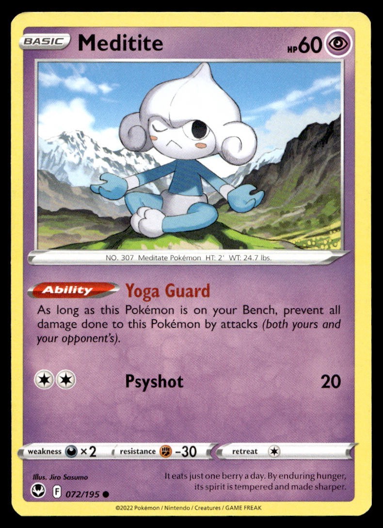 Meditite 72/195 Pokemon Card Silver Tempest Common 60 HP Near Mint VG