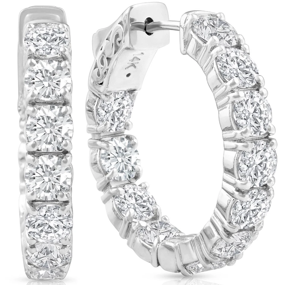4.40 Ct TW Diamond Inside Outside Hoops Vault Lock 14k White Gold Lab Grown