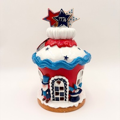 Patriotic 1776 Cupcake Light Up House Uncle Sam Americana Decor Red White Blue