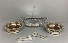 Job Lot Of GEORGIAN Coasters x2 c1811, Table Basket c1800 & Sugar Tongs x2 c1830