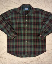 Vtg 70s Pendleton Board Shirt Mens XL Plaid Blue Green Red Wool USA