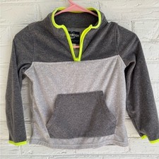 Oshkosh B'gosh Kids Fleece Pullover Sweatshirt 7 7A Gray Neon Yellow Pocket