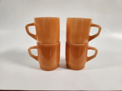 Vintage Orange Anchor Hocking Fire King Milk Glass Coffee Mug Stackable Set Of 4