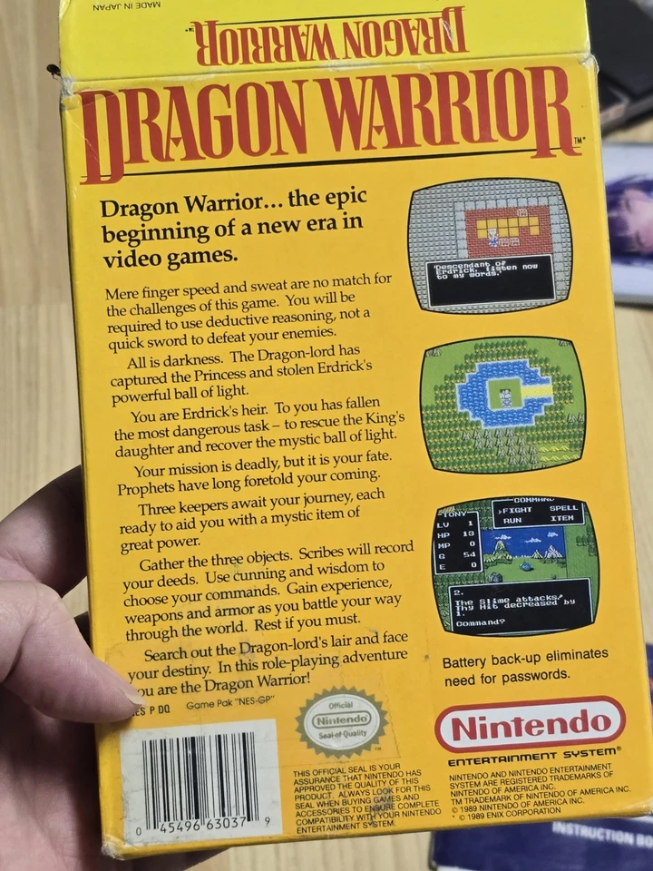 Dragon Warrior (Nintendo NES, 1989) Caja Original Manual Funda Espuma Foto 3 de 4