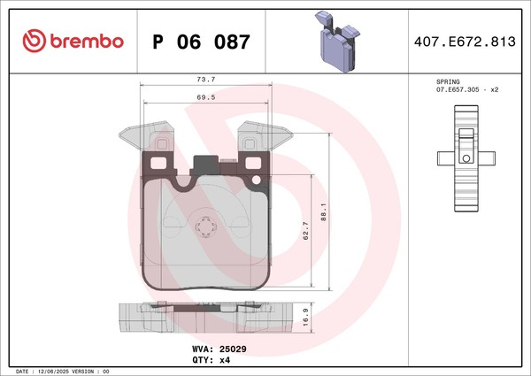 Brembo Bremsbelagsatz Scheibenbremse Prime P 06 087 FüR BMW F30 F21 F20 F32 F22-image