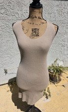 Charlotte Russe Ribbed Laceup Back Sleeveless body con dress sz M Tan