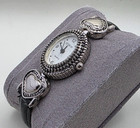 Vintage Geneva Women's Quartz Watch Heart Lugs Silver Tone Black Leather RUNS Ne — photo 8