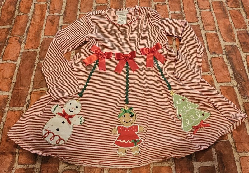 Bonnie Jean Girls Christmas Dress Size 6X Red White Striped Gingerbread Holiday