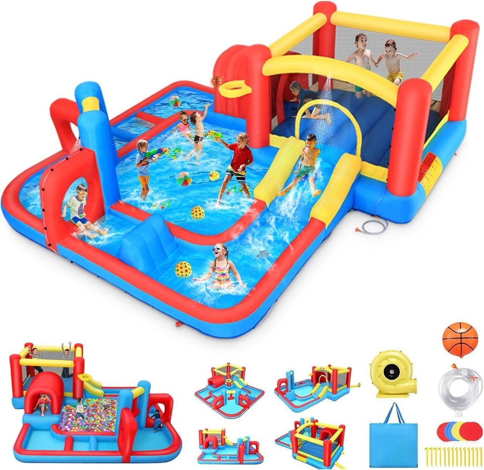 Inflatable Water Slide Bounce House Obstacle Course for Kids Backyard ...