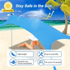 Beach Shade, UPF50 Portable Beach Shade Tent, Beach Shade Canopy w/Sandbag