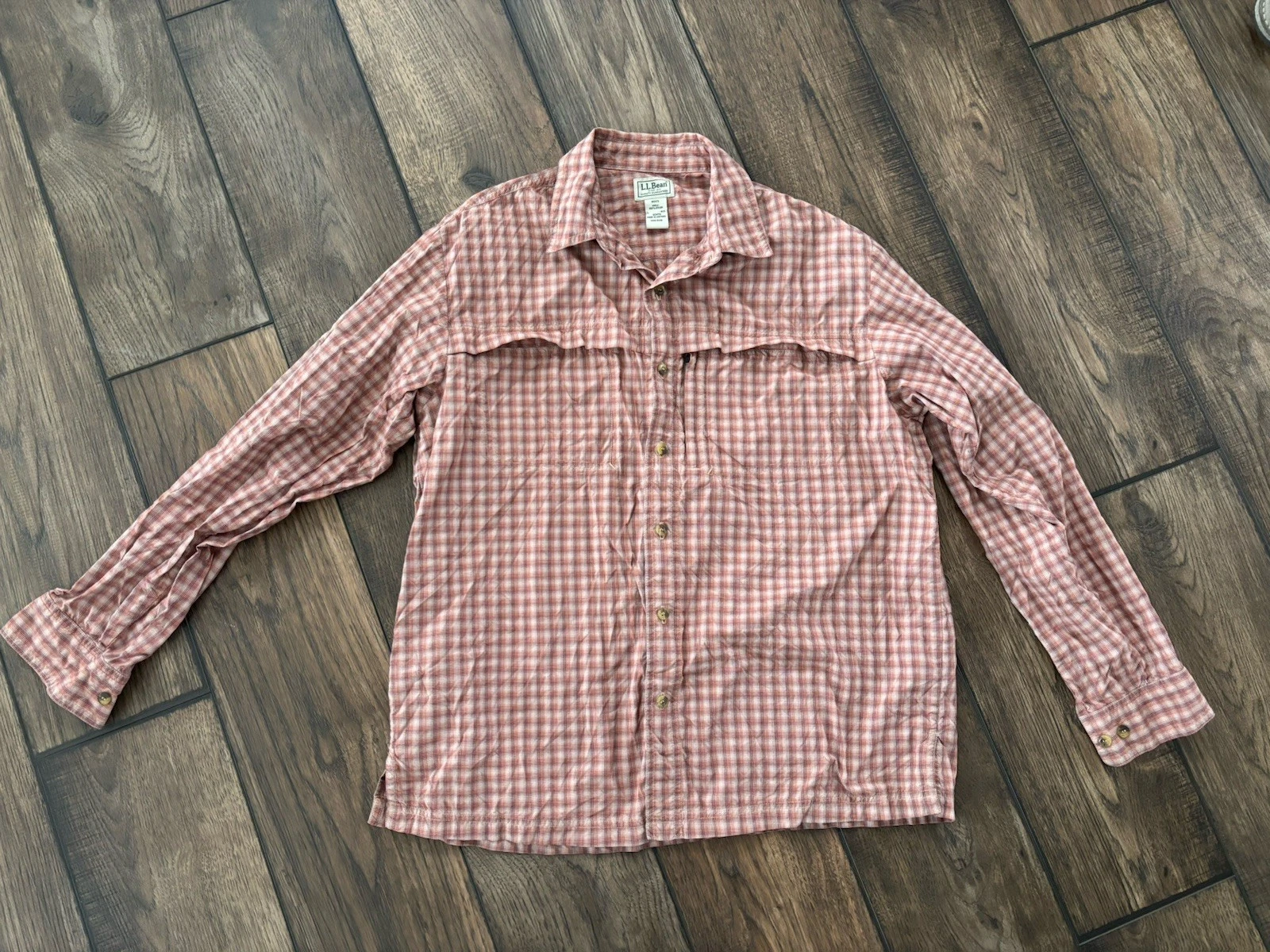 LL Bean Men Large Utility Shirt Hiking Work L/S Top Outdoor Burgundy Plaid Nylon