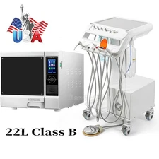 Portable Dental Unit Delivery Cart Air Compressor/Dry Autoclave Steam Sterilizer