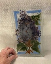 Peg Karr Fused Art Glass 9.75 X5.75" Rectangle Serving Dish PurpleFloral