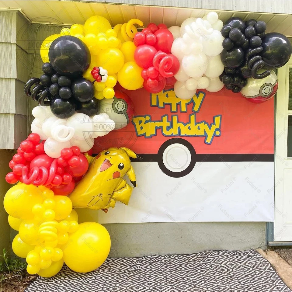 150 peças kit arco balão festa tema Pokemon Pikachu vermelho amarelo preto bola de látex - Imagem 2 de 4