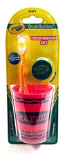 Toothbrush Set Crayola Brush Buddies Red Rinsing Cup Orange Brush And Cap NEW