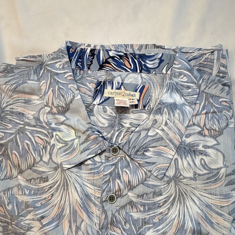 carbon2cobalt Men's XXL Tropical Floral Short Sleeve Button-Up Shirt Pockets