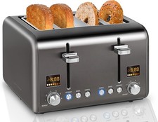 4 Slice Bread Toaster LCD Display 7 Bread Shade Settings 1.4"Wide Slots Toaster