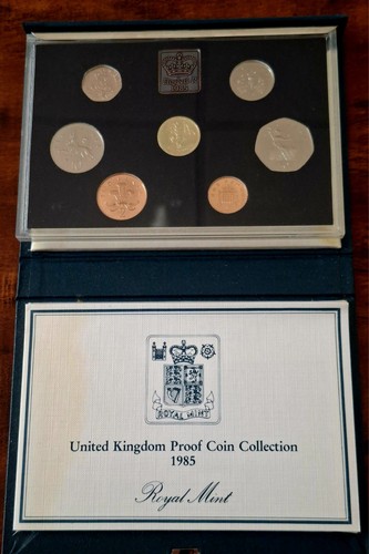1985 United Kingdom Royal Mint Proof 7x Coin Set Coin In Box And Coa