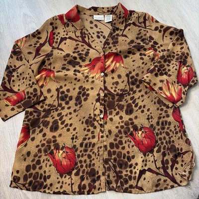 Vintage White Stag Women s Top 16w Floral Brown Orange Tan