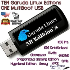 Garuda Linux 10-in-1 All Editions Multi-boot USB 32GB Fast Shipping US Seller!