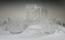 McDonalds 1995 BATMAN FOREVER Embossed Clear Mugs set 3