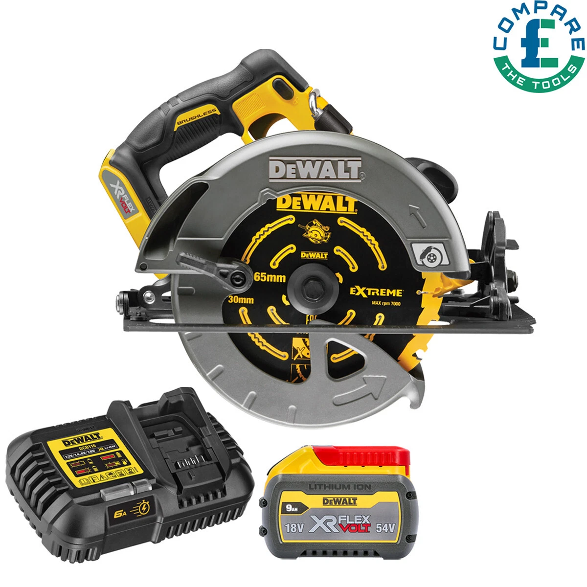 DeWalt DCS578 54V XR Brushless Circular Saw 190mm With 1 x 9Ah