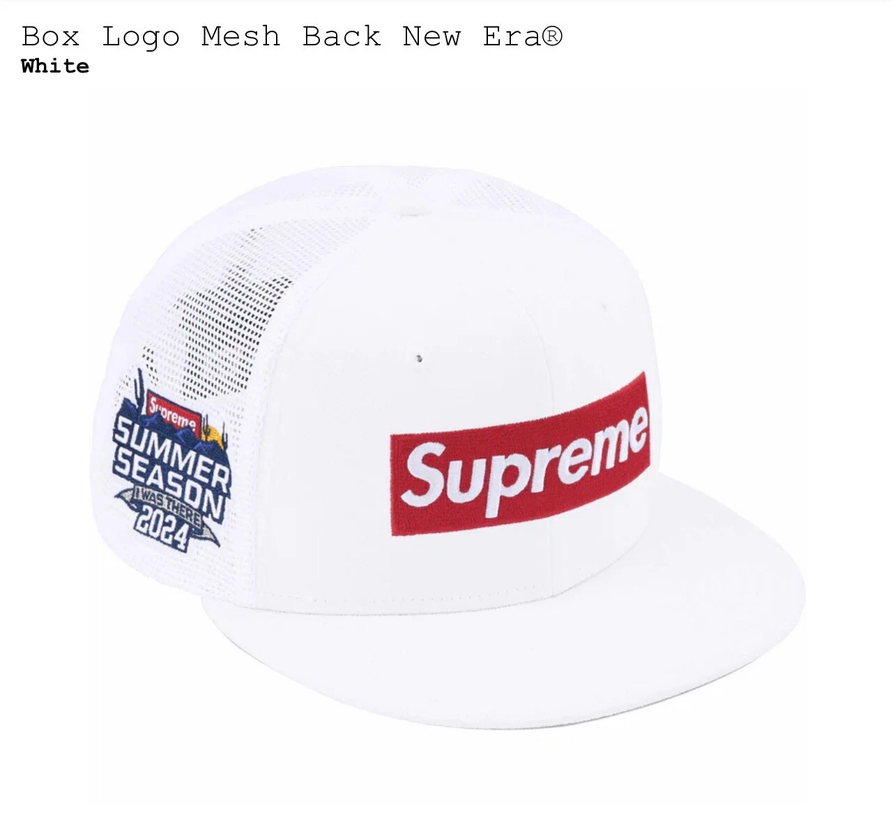 Supreme Box logo maille dos nouvelle ère casquette (SS24) blanche 7 3/8 ou 59 cm